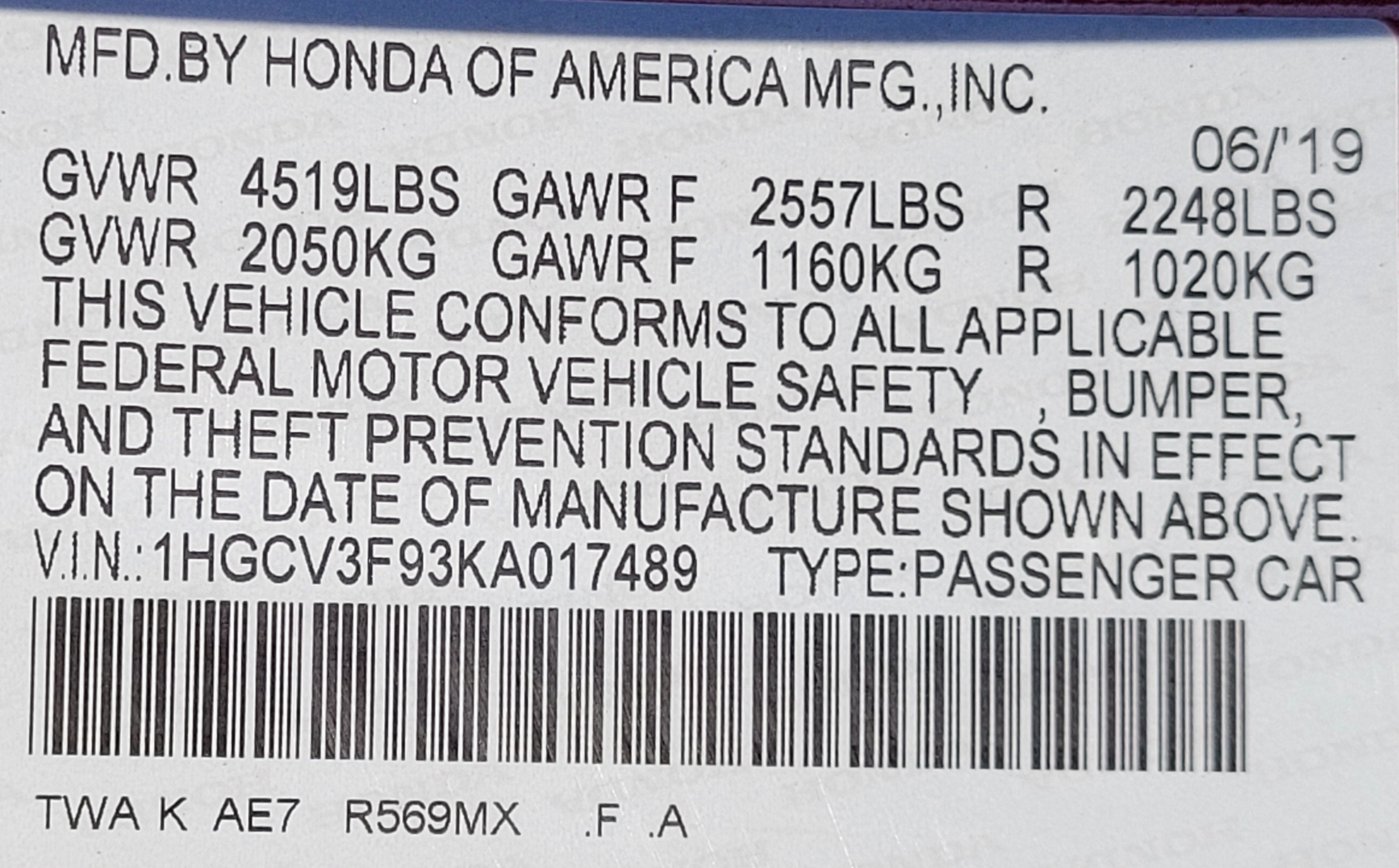 2019 Honda Accord Hybrid Touring