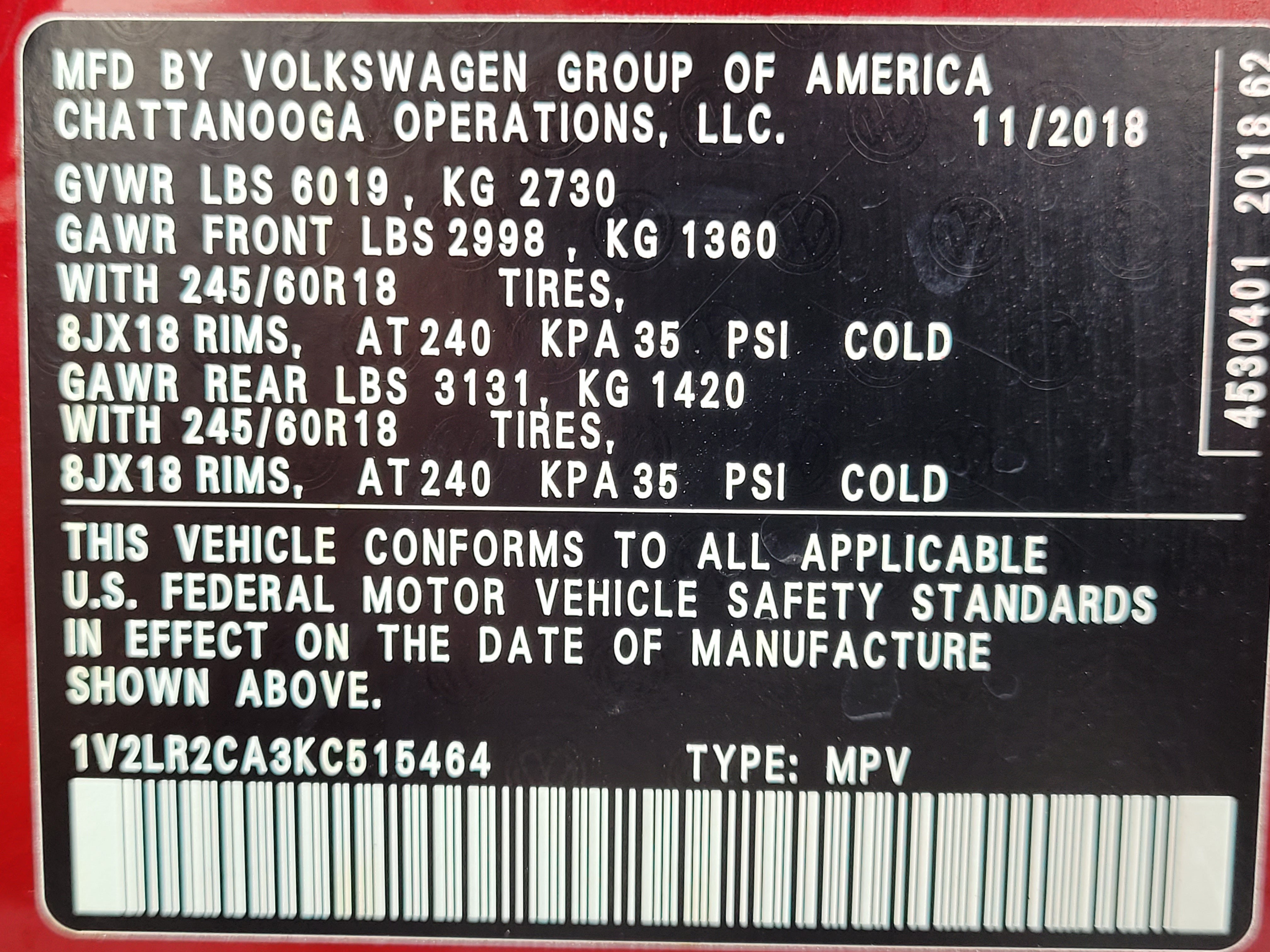 2019 Volkswagen Atlas 3.6L V6 SE 4Motion