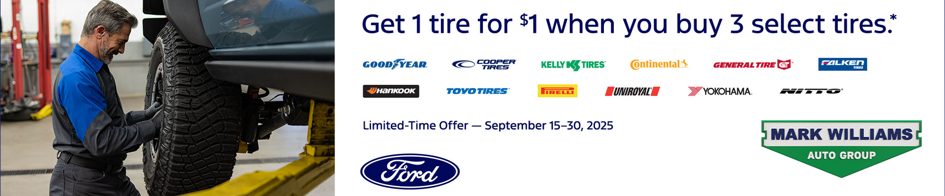 Get 1 tire for $1 when you buy 3 tires